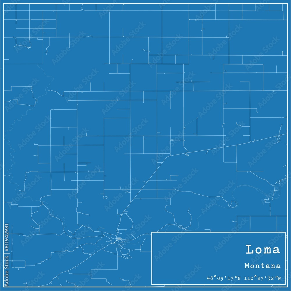 Blueprint US city map of Loma, Montana. Blueprint US city map of Loma, Montana.