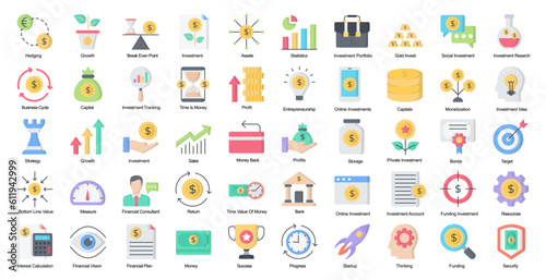 Investment Flat Icons Finance Business Capital Color Iconset 50 Vector Icons