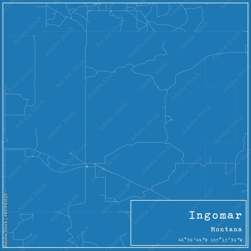 Blueprint US city map of Ingomar, Montana. Blueprint US city map of Ingomar, Montana.