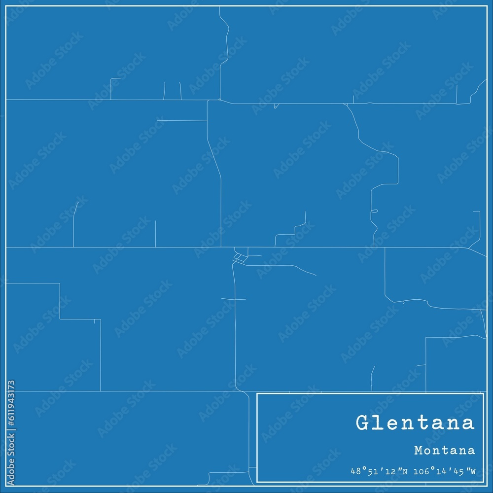 Blueprint US city map of Glentana, Montana.