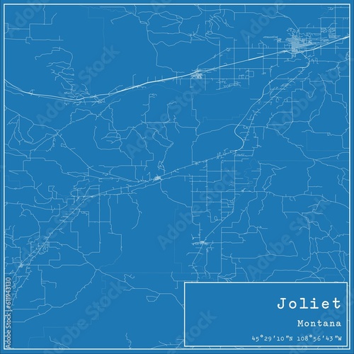 Blueprint US city map of Joliet, Montana. photo