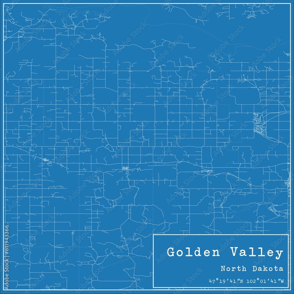 Blueprint US city map of Golden Valley, North Dakota.