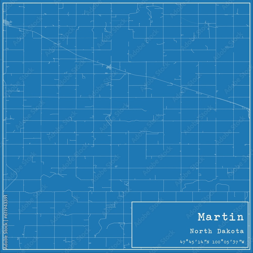 Blueprint US city map of Martin, North Dakota.