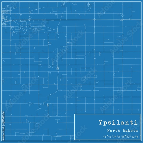 Blueprint US city map of Ypsilanti, North Dakota. photo