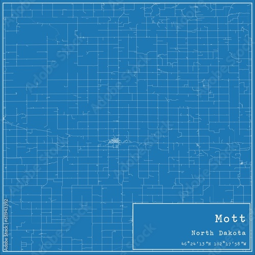 Blueprint US city map of Mott, North Dakota. photo