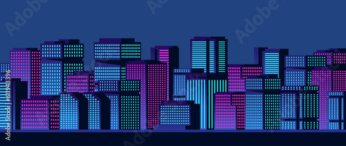 Night futuristic city view. High skyscrapers in a modern business center.