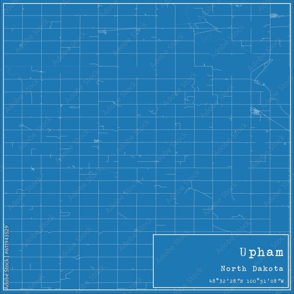Blueprint US city map of Upham, North Dakota.