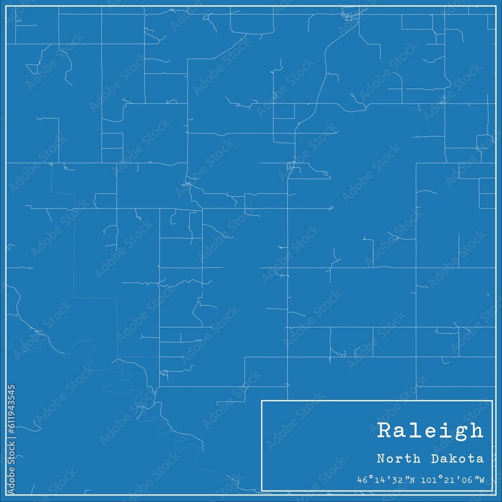 Blueprint US city map of Raleigh, North Dakota.