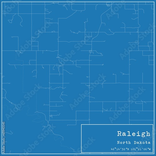 Blueprint US city map of Raleigh, North Dakota.