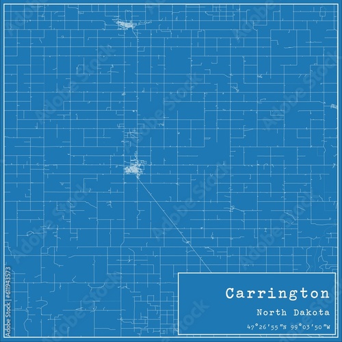 Blueprint US city map of Carrington, North Dakota.