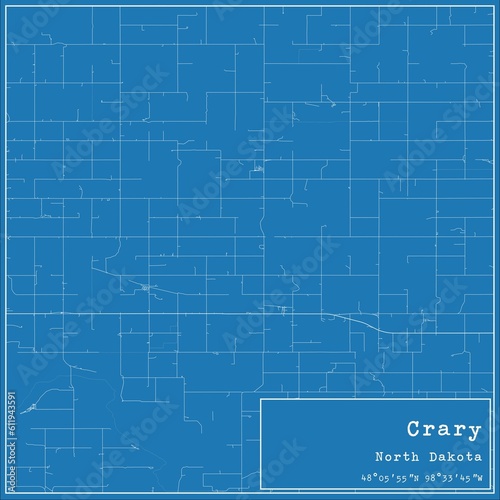 Blueprint US city map of Crary, North Dakota.