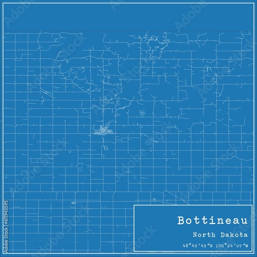 Blueprint US city map of Bottineau, North Dakota. photo