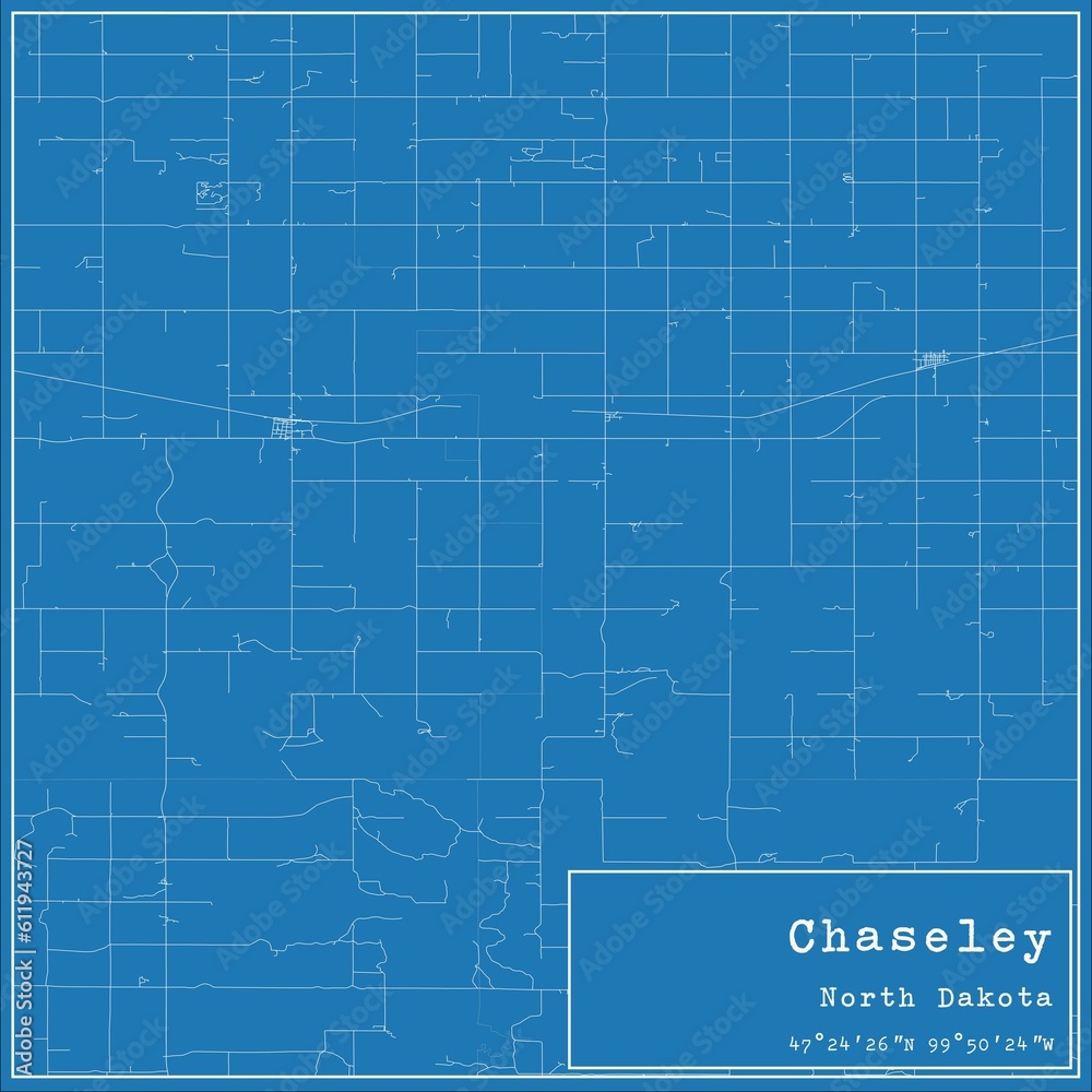 Blueprint US city map of Chaseley, North Dakota.