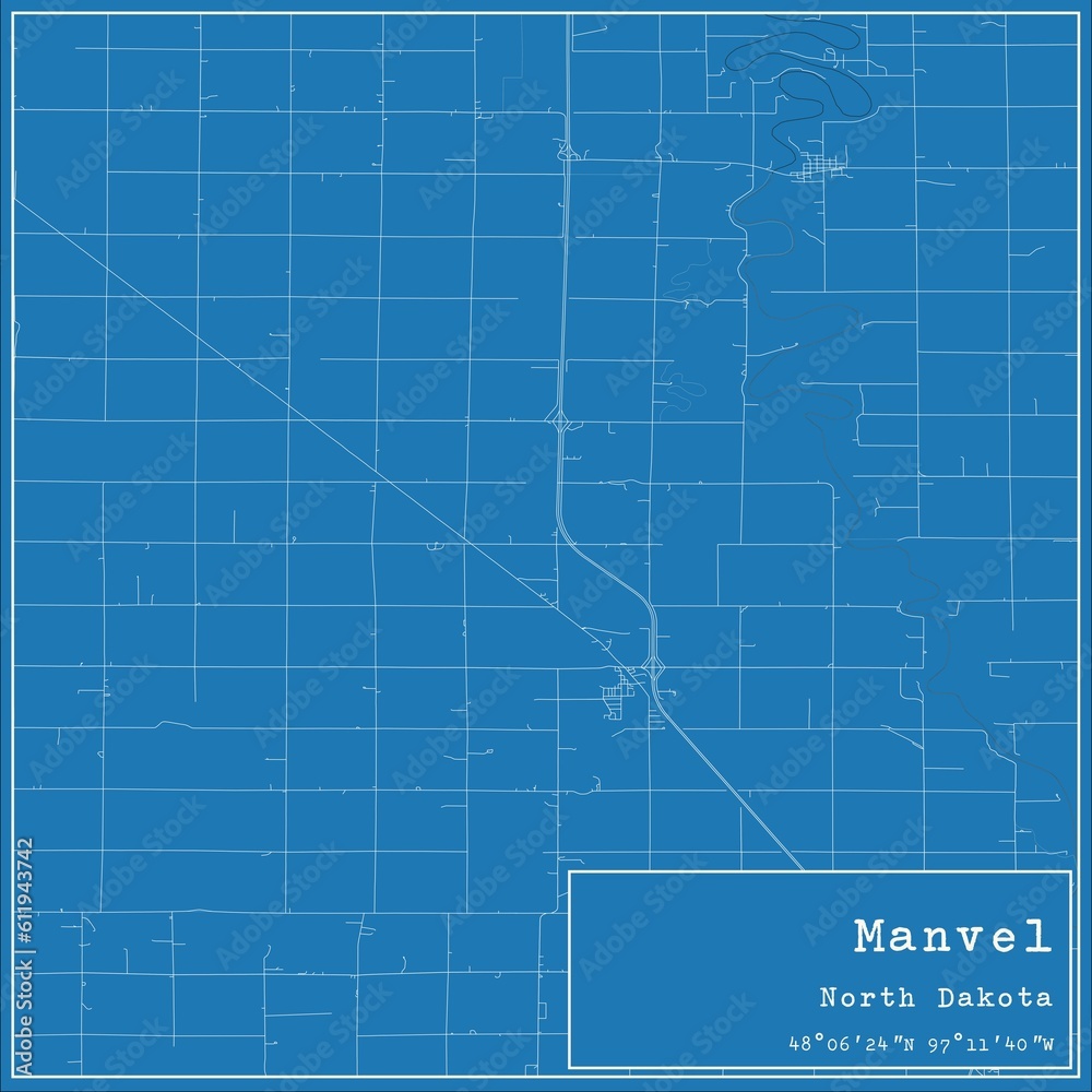 Blueprint US city map of Manvel, North Dakota.