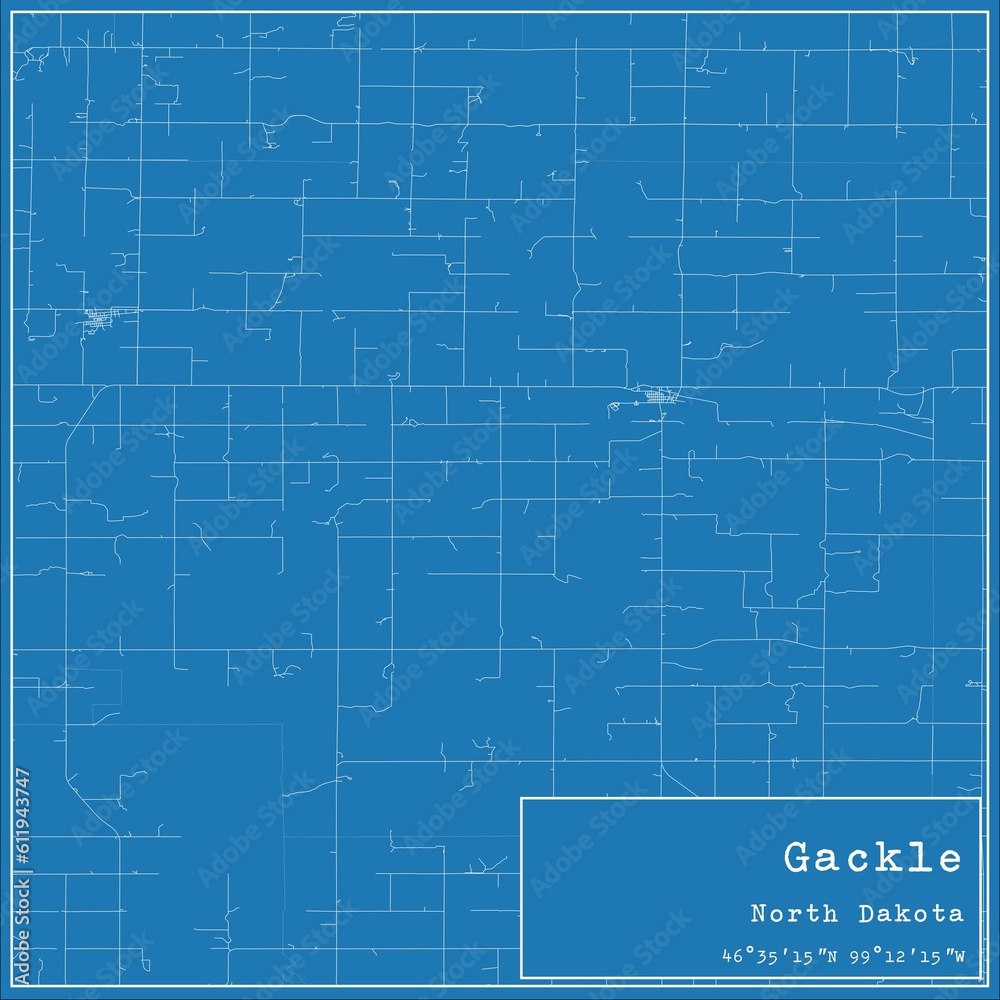 Blueprint US city map of Gackle, North Dakota.