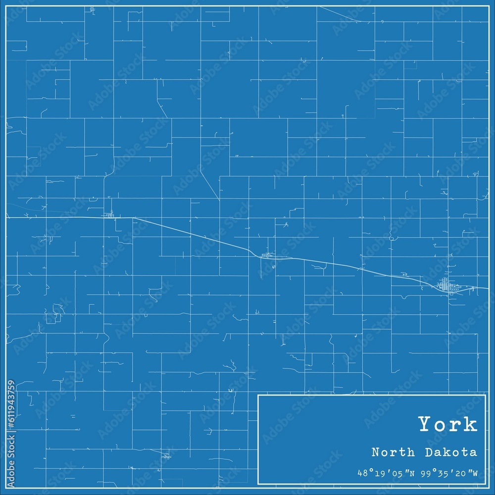 Fototapeta premium Blueprint US city map of York, North Dakota.