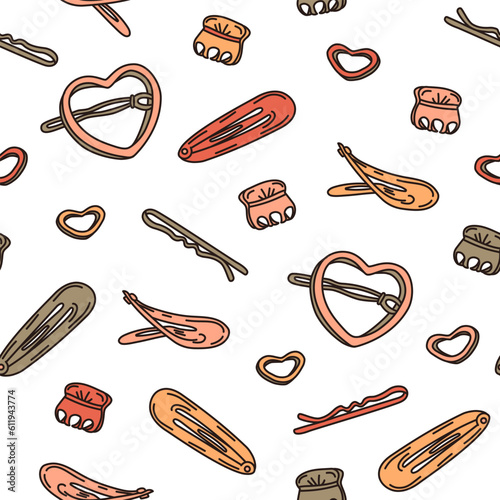 Vintage hairpins seamless pattern on white background.