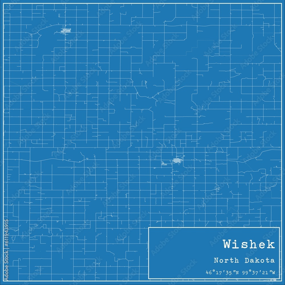 Fototapeta premium Blueprint US city map of Wishek, North Dakota.