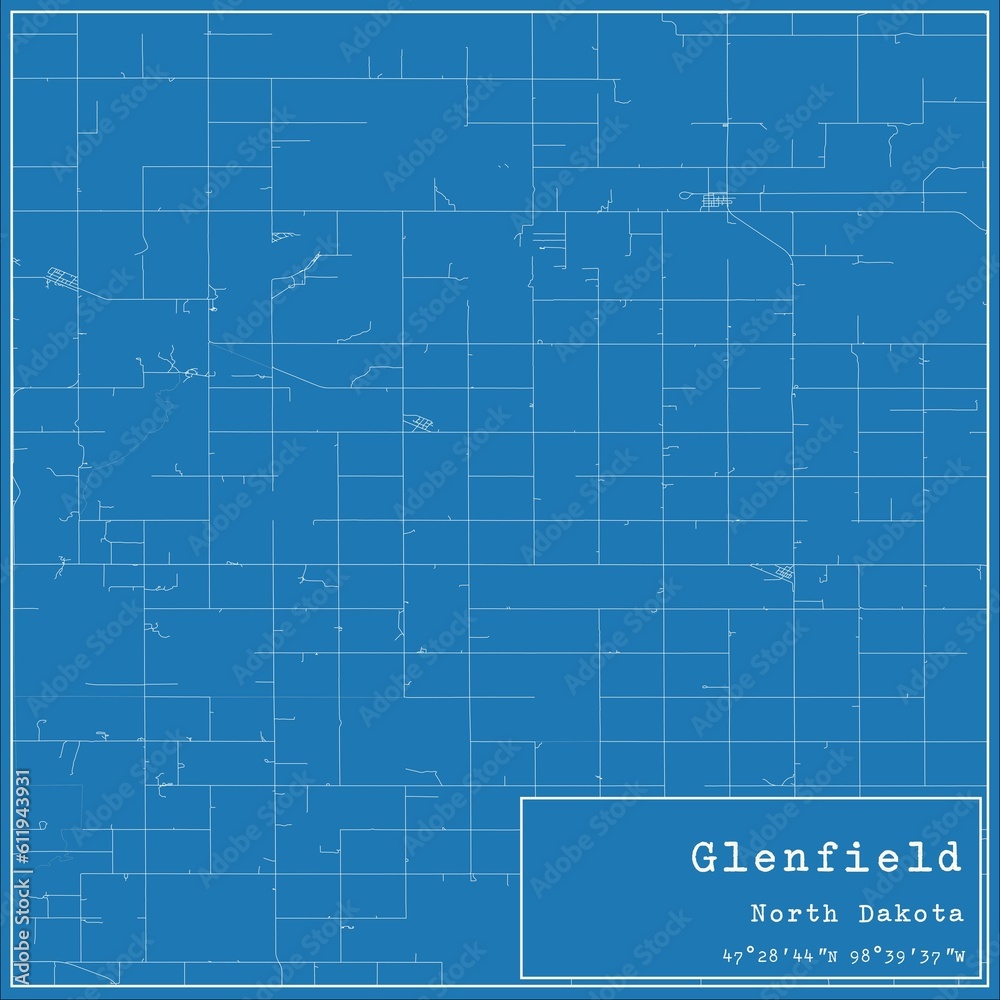 Blueprint US city map of Glenfield, North Dakota.