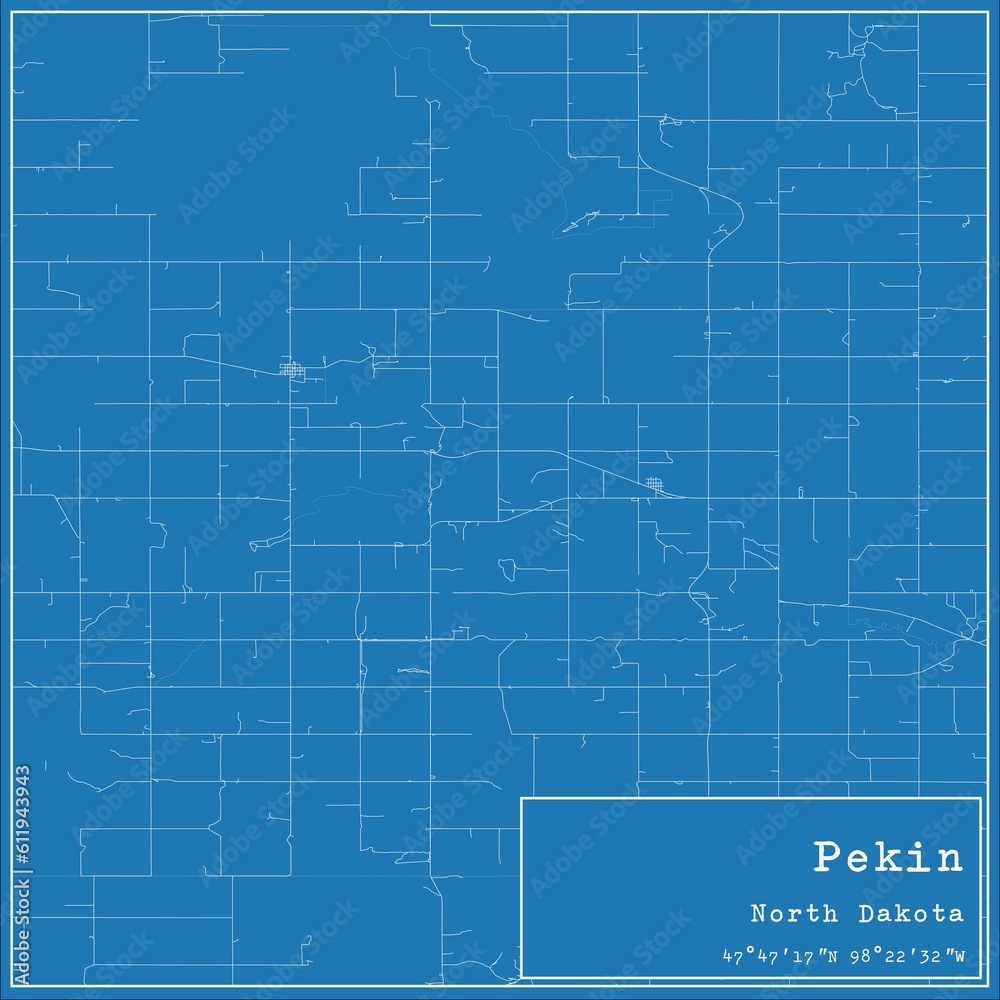Blueprint US city map of Pekin, North Dakota.