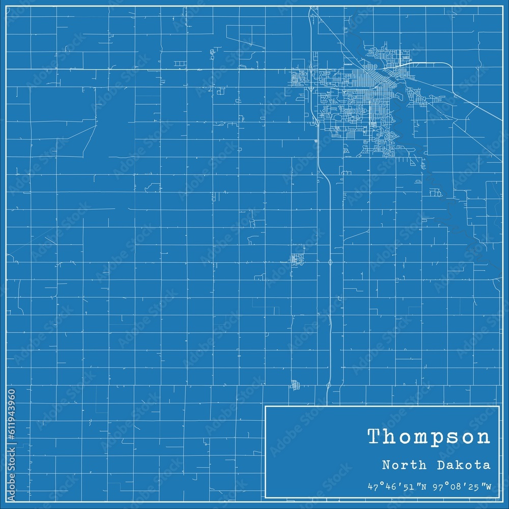 Fototapeta premium Blueprint US city map of Thompson, North Dakota.