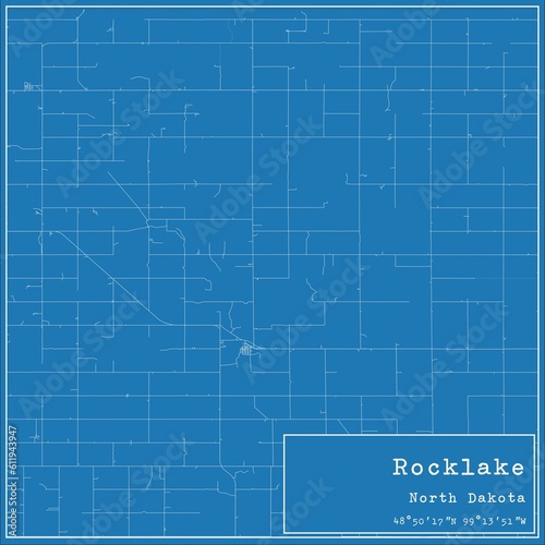 Blueprint US city map of Rocklake  North Dakota.