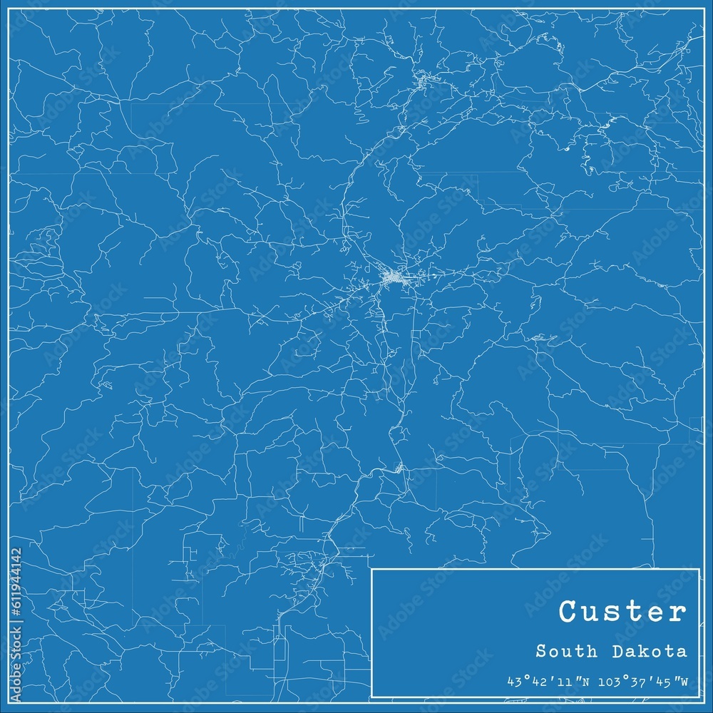 Blueprint US city map of Custer, South Dakota. Blueprint US city map of Custer, South Dakota.