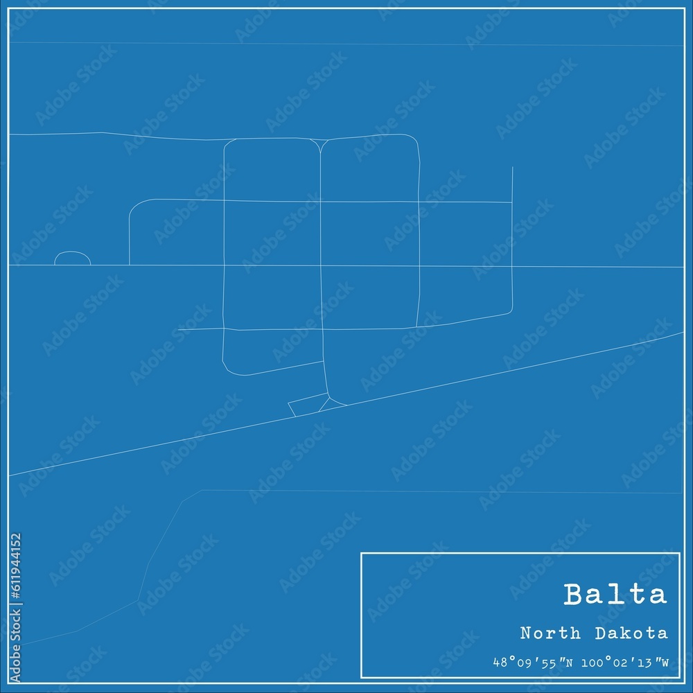 Blueprint US city map of Balta, North Dakota.