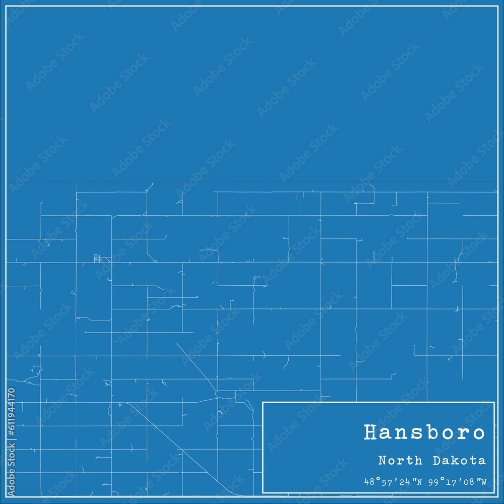 Blueprint US city map of Hansboro, North Dakota.