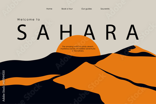 Welcome to Sahara, travel website, landing page, dunes, desert, background