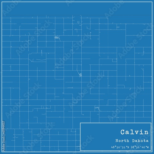 Blueprint US city map of Calvin, North Dakota. photo