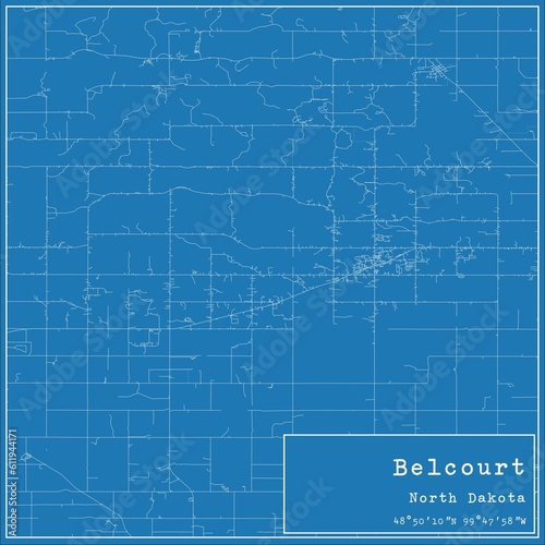 Blueprint US city map of Belcourt, North Dakota. photo