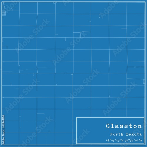 Blueprint US city map of Glasston, North Dakota. photo