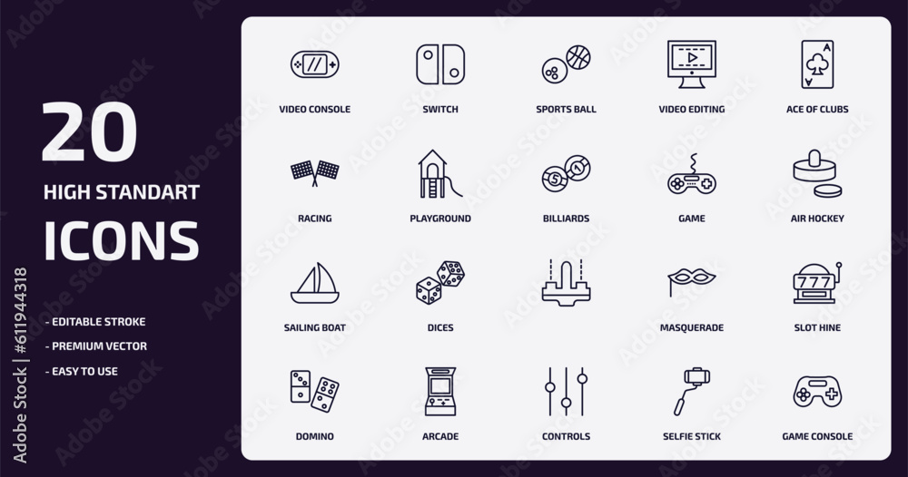 arcade outline icons set. arcade thin line icons pack such as video console, video editing, playground, sailing boat, arcade, controls, selfie stick, game console vector. arcade outline icons set. arcade thin line icons pack such as video console, video editing, playground, sailing boat, arcade, controls, selfie stick, game console vector.