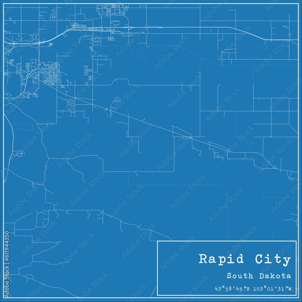 Fototapeta premium Blueprint US city map of Rapid City, South Dakota.