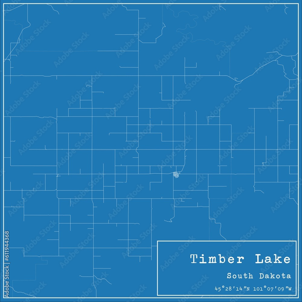 Blueprint US city map of Timber Lake, South Dakota.