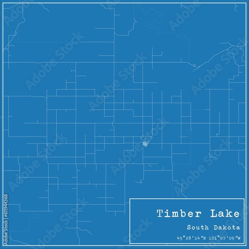 Blueprint US city map of Timber Lake, South Dakota.