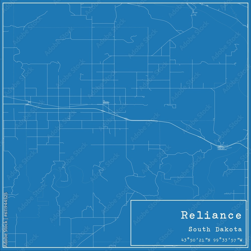 Fototapeta premium Blueprint US city map of Reliance, South Dakota.