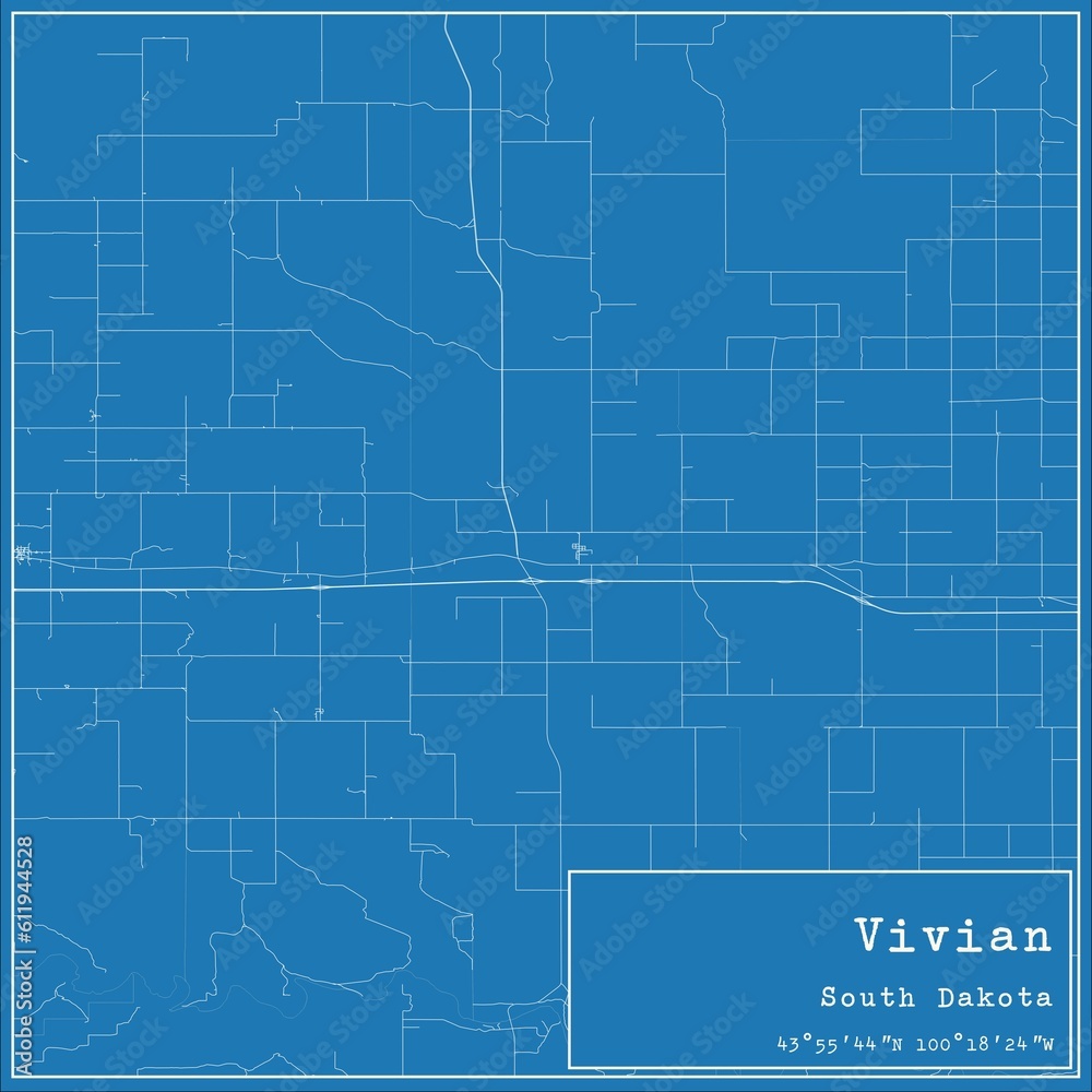 Obraz premium Blueprint US city map of Vivian, South Dakota.