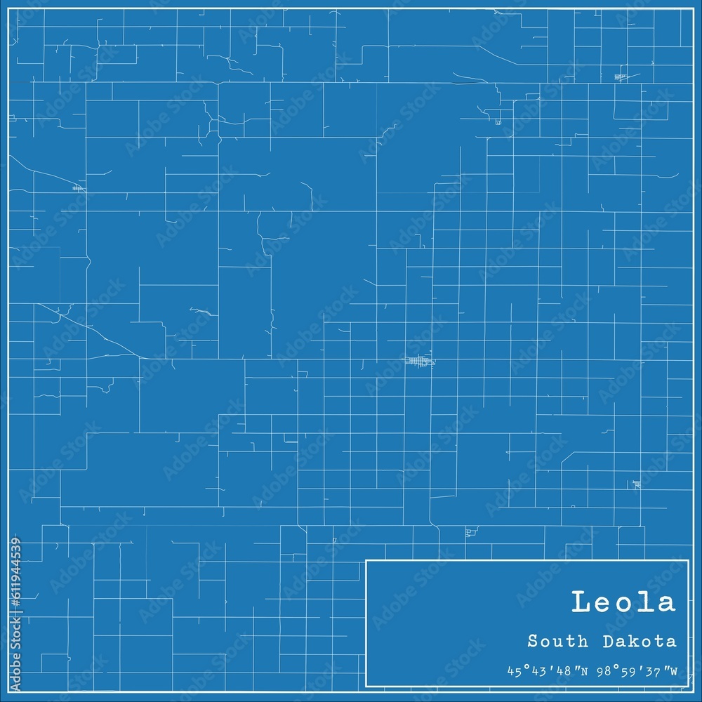 Blueprint US city map of Leola, South Dakota.