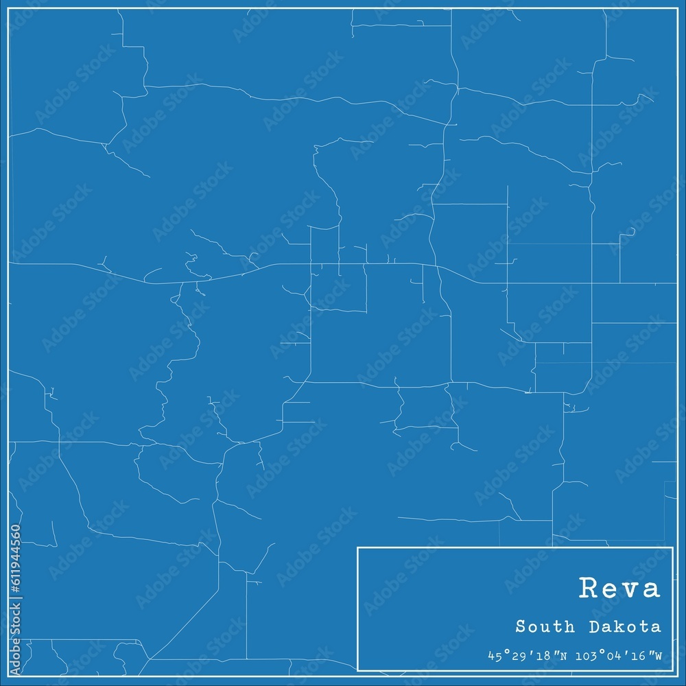 Blueprint US city map of Reva, South Dakota.
