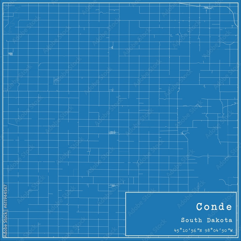 Blueprint US city map of Conde, South Dakota.