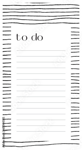 Various lines and shapes to do list template. Black and white abstract background. Ink drawing style. Contemporary hand drawn modern trendy vector illustrations isolated on background
