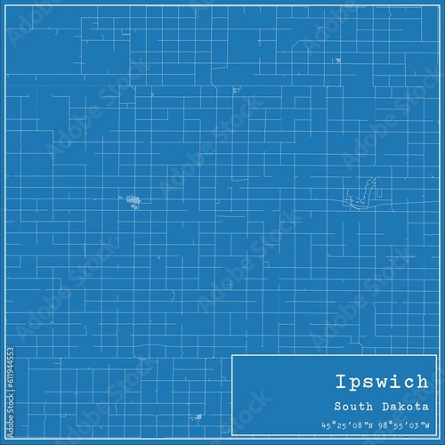 Blueprint US city map of Ipswich  South Dakota.