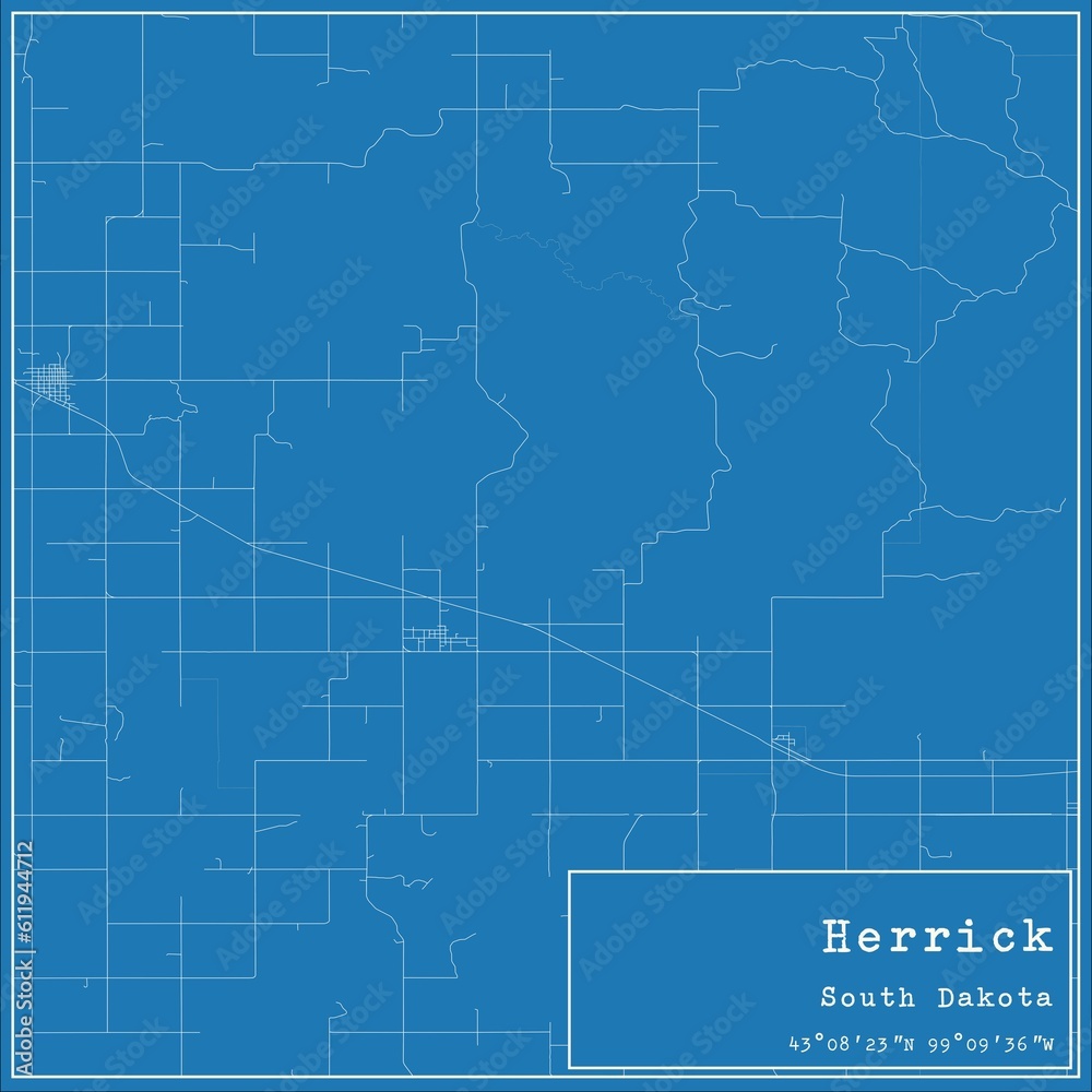 Fototapeta premium Blueprint US city map of Herrick, South Dakota.