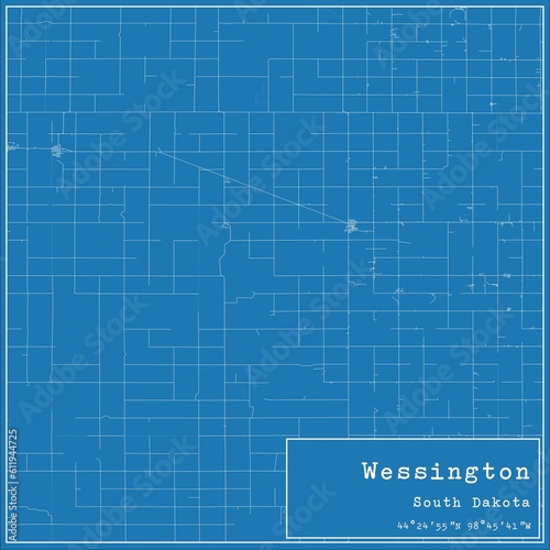 Blueprint US city map of Wessington, South Dakota. photo