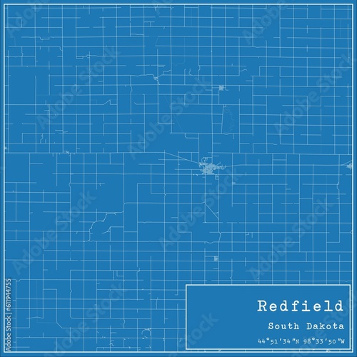 Blueprint US city map of Redfield, South Dakota. photo