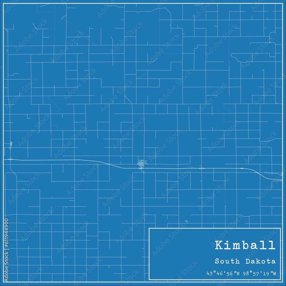 Blueprint US city map of Kimball, South Dakota.