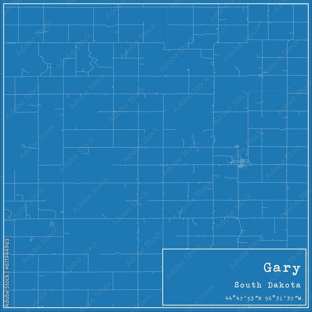 Blueprint US city map of Gary, South Dakota.
