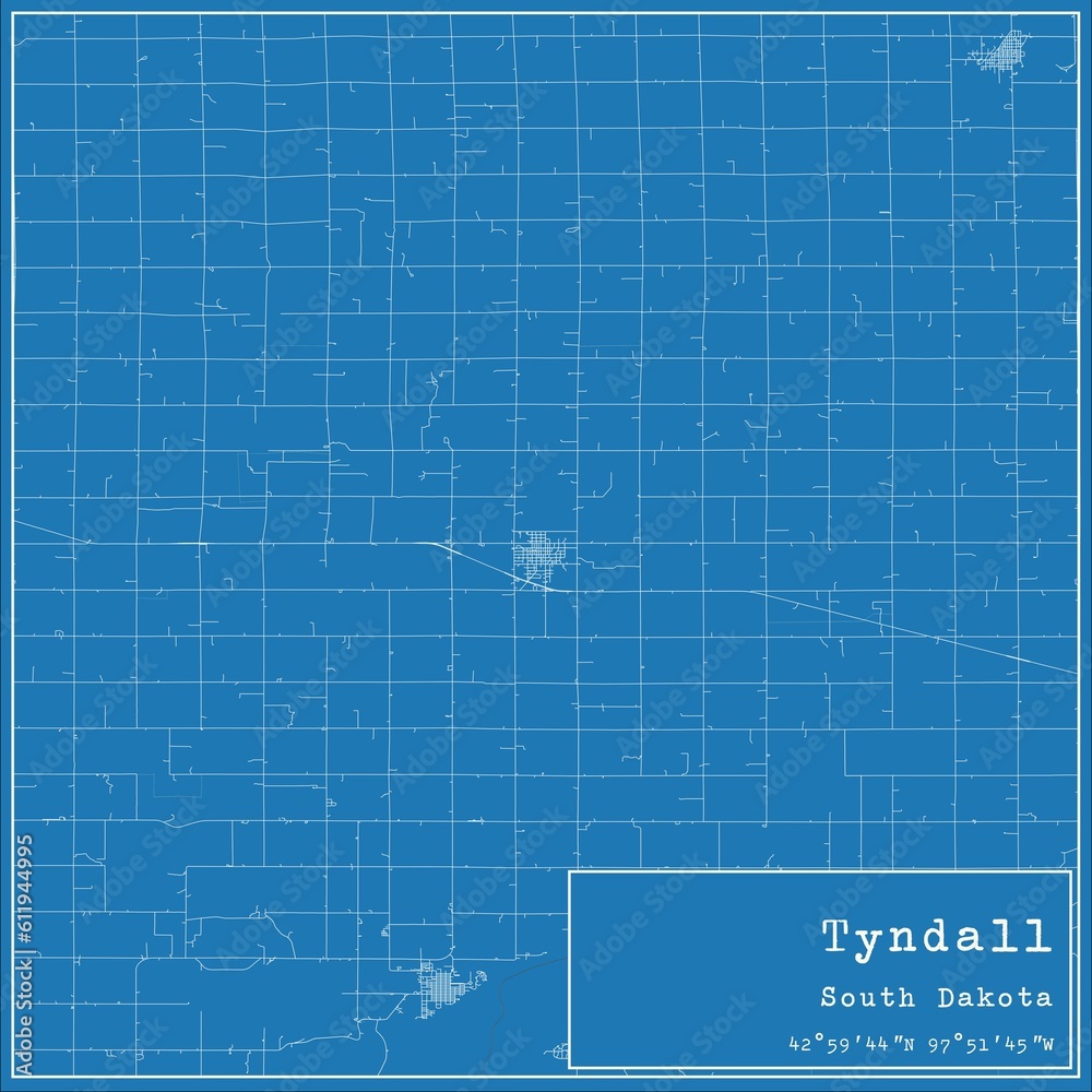 Blueprint US city map of Tyndall, South Dakota. Blueprint US city map of Tyndall, South Dakota.